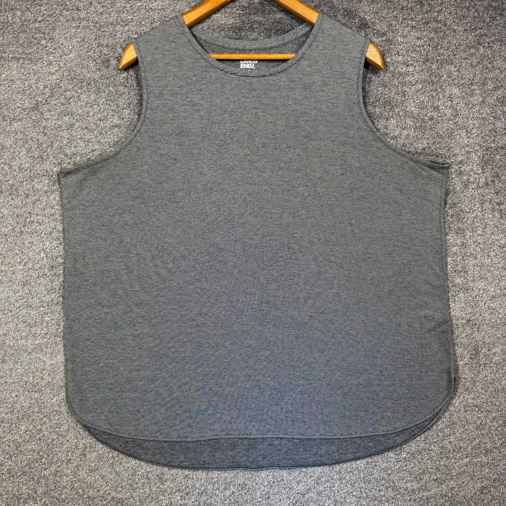 Lands End Tank Top Womens 2X Black White Striped Sleeveless Curved Hem 20W-22W